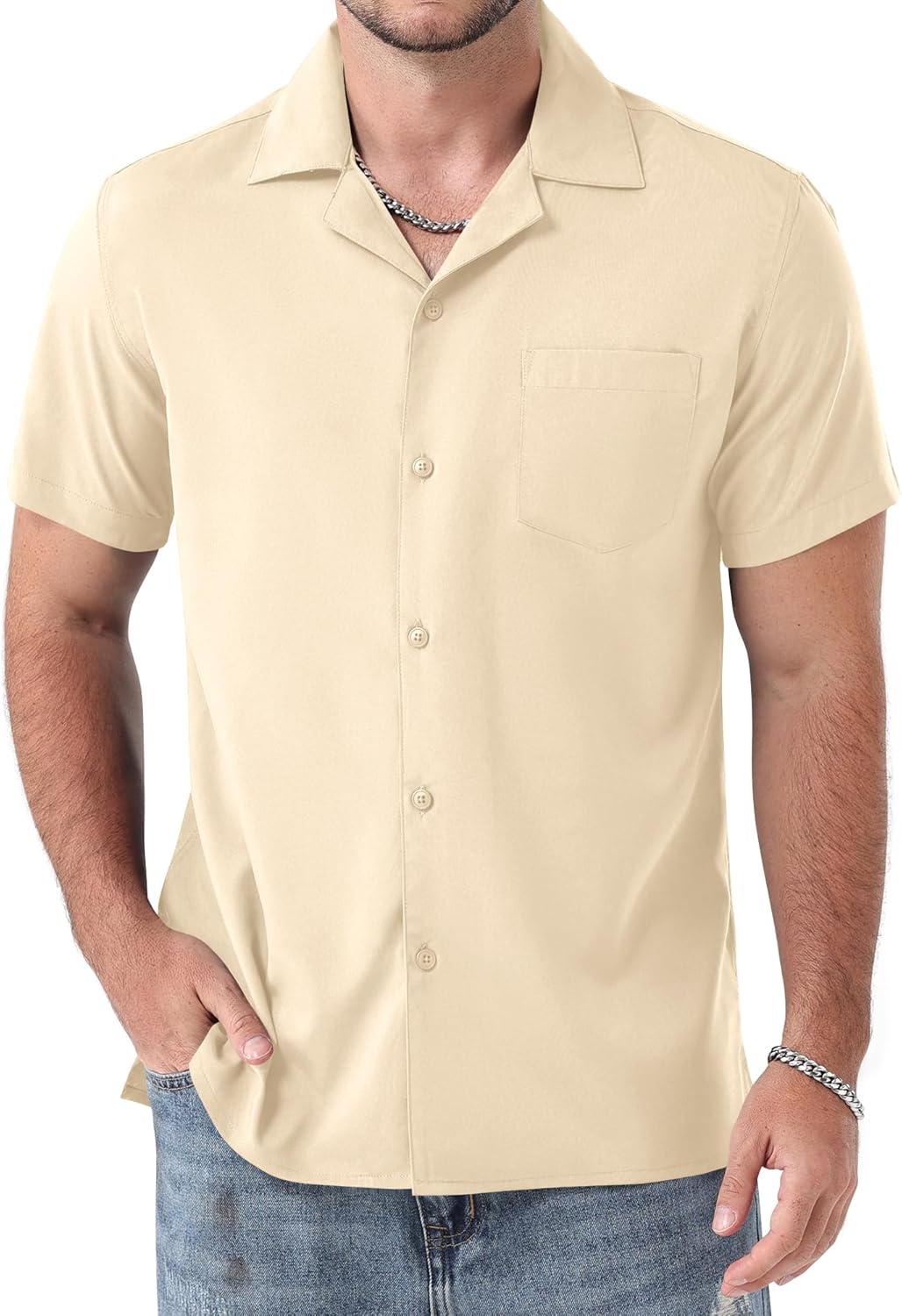 ZEROYAA Men's Regular Fit Short Sleeve Button Down Shirts Wrinkle Free Summer Lightweight Tops with Pocket