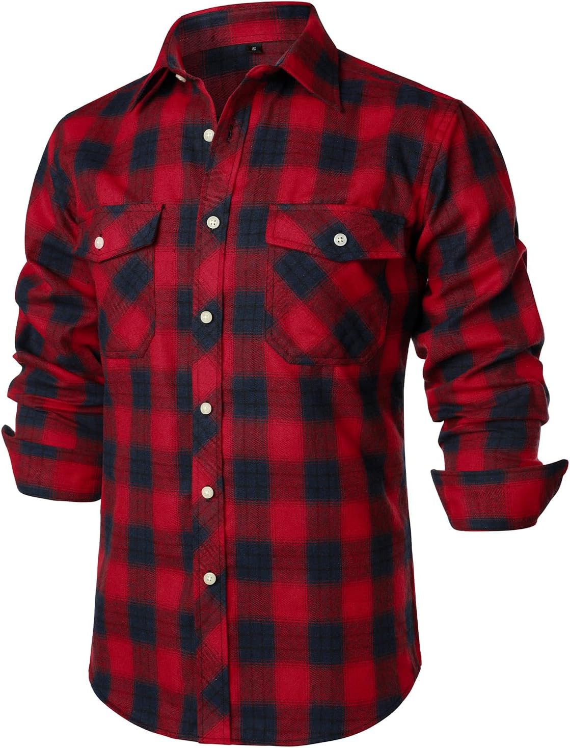ZEROYAA Men's Casual Regular Fit Button Up Flannel Checked Plaid Shirts with Pockets