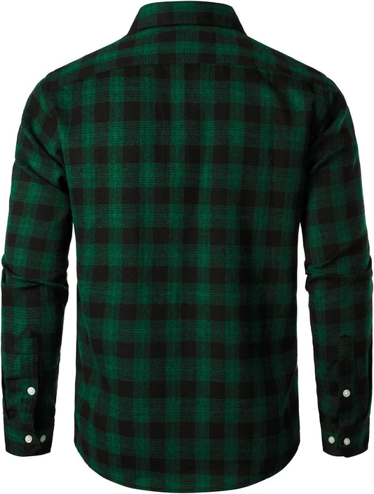 ZEROYAA Men's Casual Regular Fit Button Up Flannel Checked Plaid Shirts with Pockets