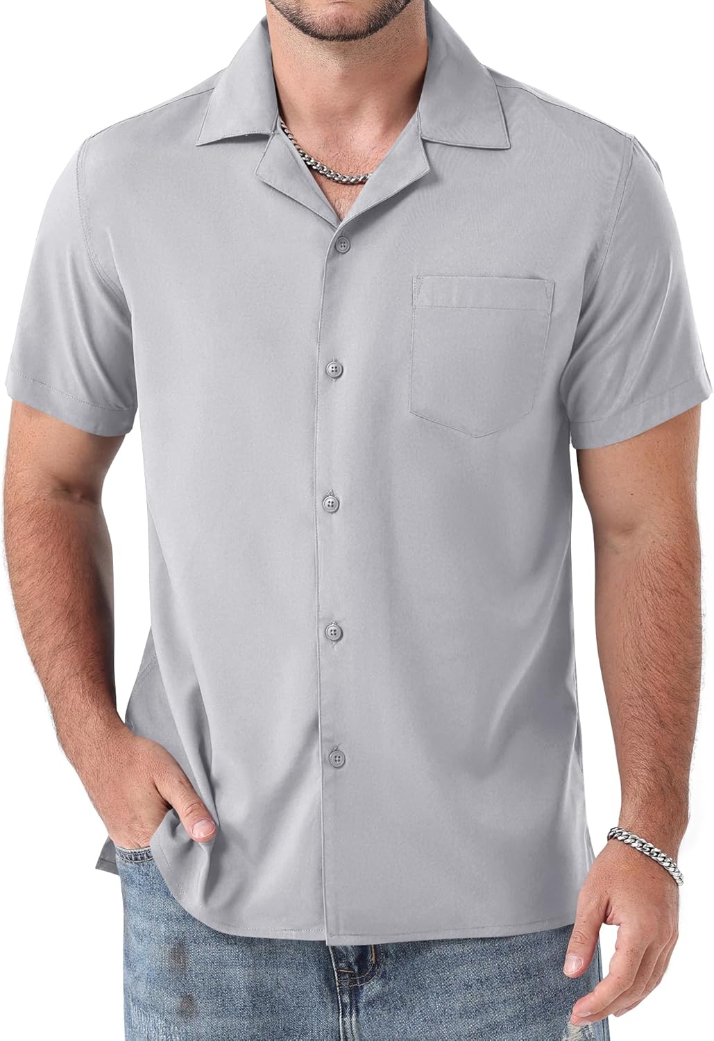 ZEROYAA Men's Regular Fit Short Sleeve Button Down Shirts Wrinkle Free Summer Lightweight Tops with Pocket