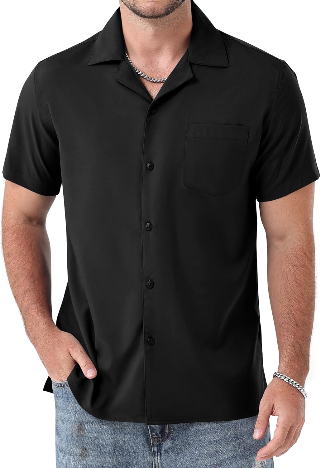 ZEROYAA Men's Regular Fit Short Sleeve Button Down Shirts Wrinkle Free Summer Lightweight Tops with Pocket