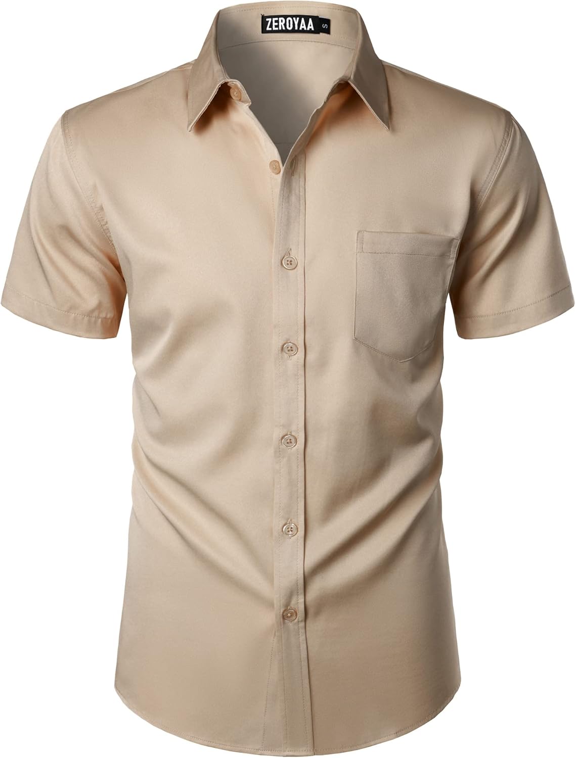 ZEROYAA Men's Casual Urban Stylish Slim Fit Short Sleeve Button Up Dress Shirt with Pocket