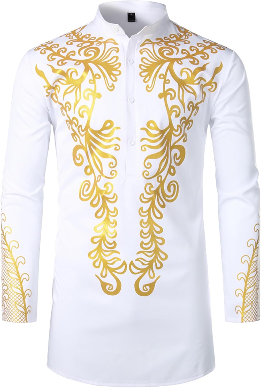 ZEROYAA Men's Traditional African Long Sleeve Dashiki Shiny Pattern Printed Dazzling Shirt