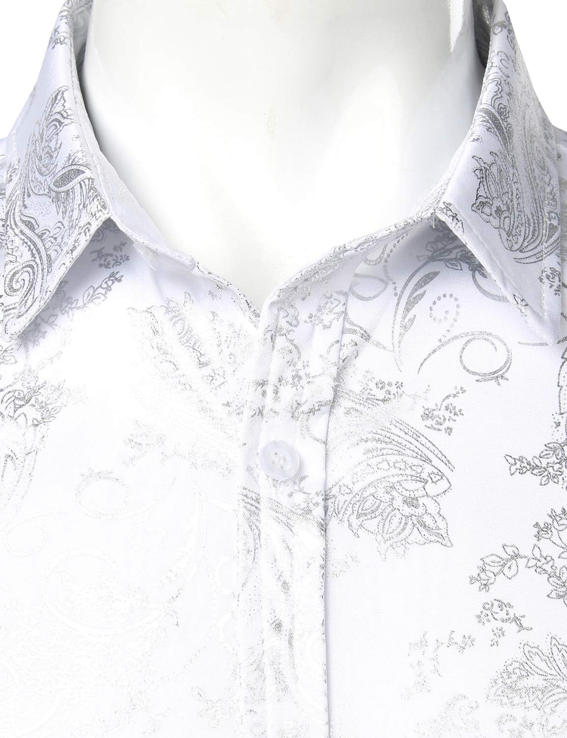 ZEROYAA Men's Luxury Paisley Dress Shirt Shiny Floral Printed Button Down Shirts for Party Prom