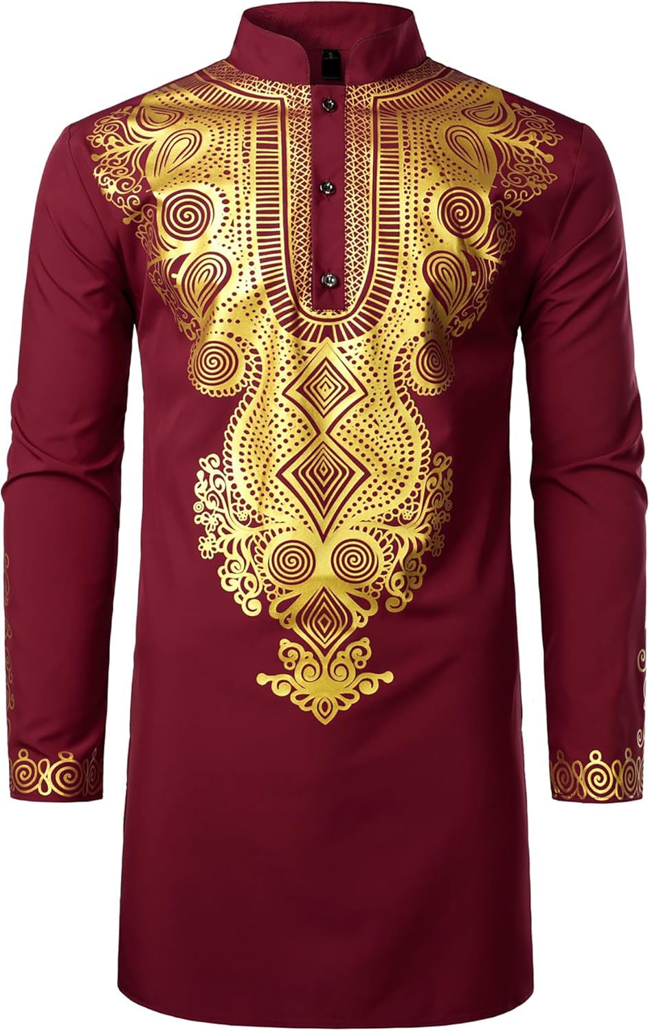 ZEROYAA Men's Traditional African Long Sleeve Dashiki Shiny Pattern Printed Dazzling Shirt