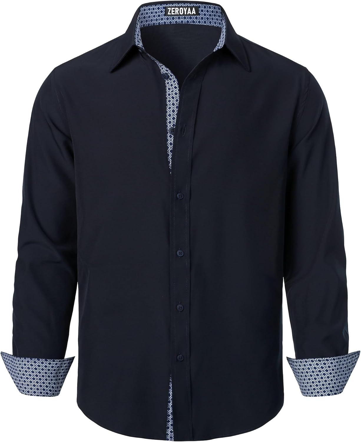 ZEROYAA Men's Regular Fit Dress Shirt Stretch Wrinkle-Free Long Sleeve Casual Business Button Up Shirts