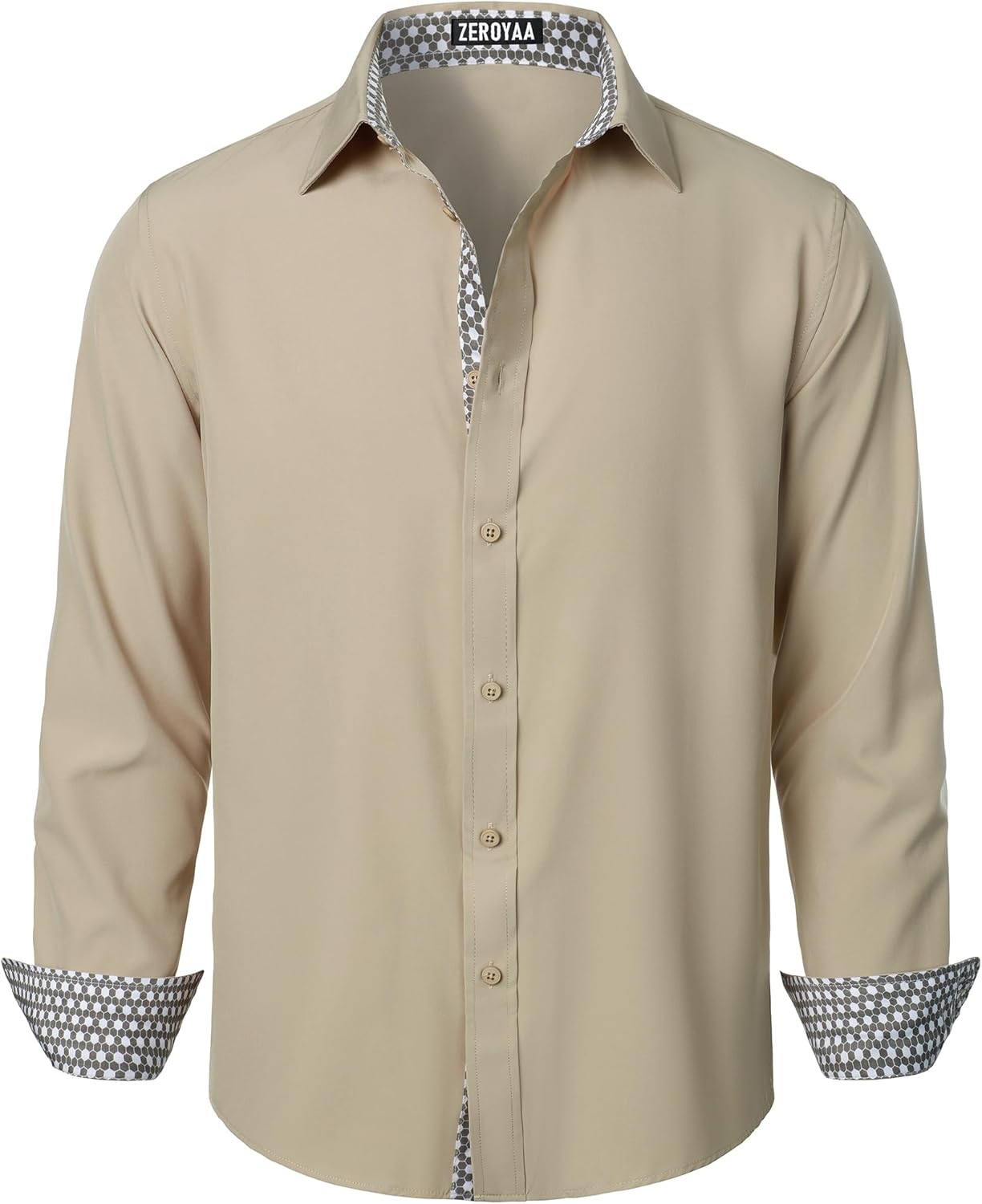 ZEROYAA Men's Regular Fit Dress Shirt Stretch Wrinkle-Free Long Sleeve Casual Business Button Up Shirts
