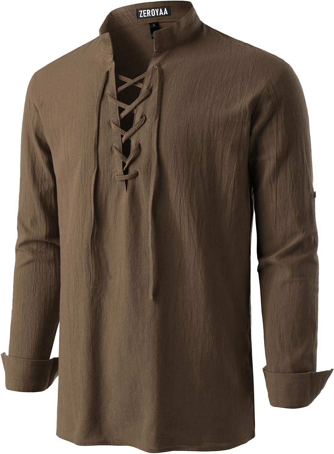ZEROYAA Men's Medieval Vintage Long Sleeve Lace Up Shirt Renaissance Costume for Halloween Viking Pirate Cosplay