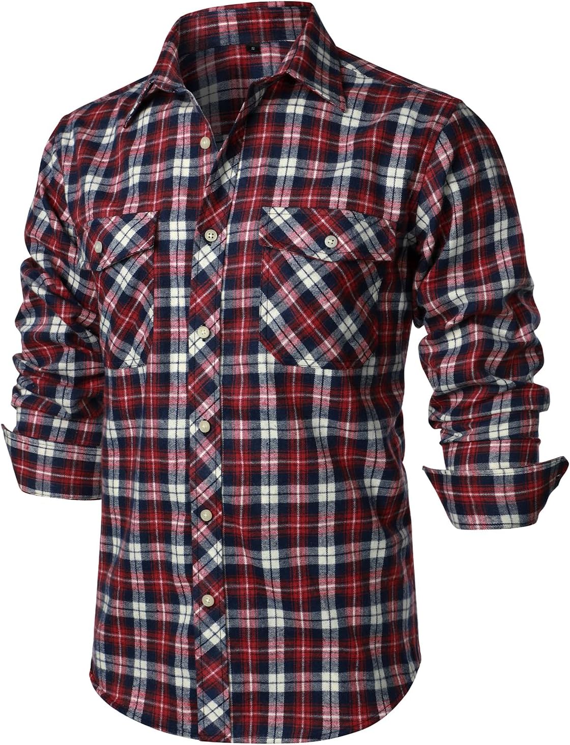 ZEROYAA Men's Casual Regular Fit Button Up Flannel Checked Plaid Shirts with Pockets