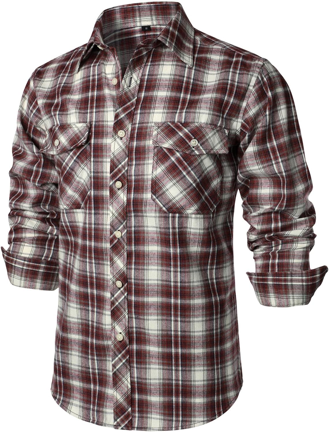 ZEROYAA Men's Casual Regular Fit Button Up Flannel Checked Plaid Shirts with Pockets