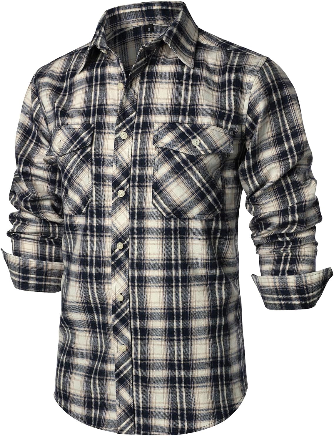 ZEROYAA Men's Casual Regular Fit Button Up Flannel Checked Plaid Shirts with Pockets