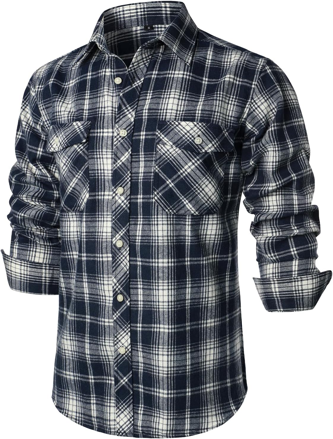 ZEROYAA Men's Casual Regular Fit Button Up Flannel Checked Plaid Shirts with Pockets