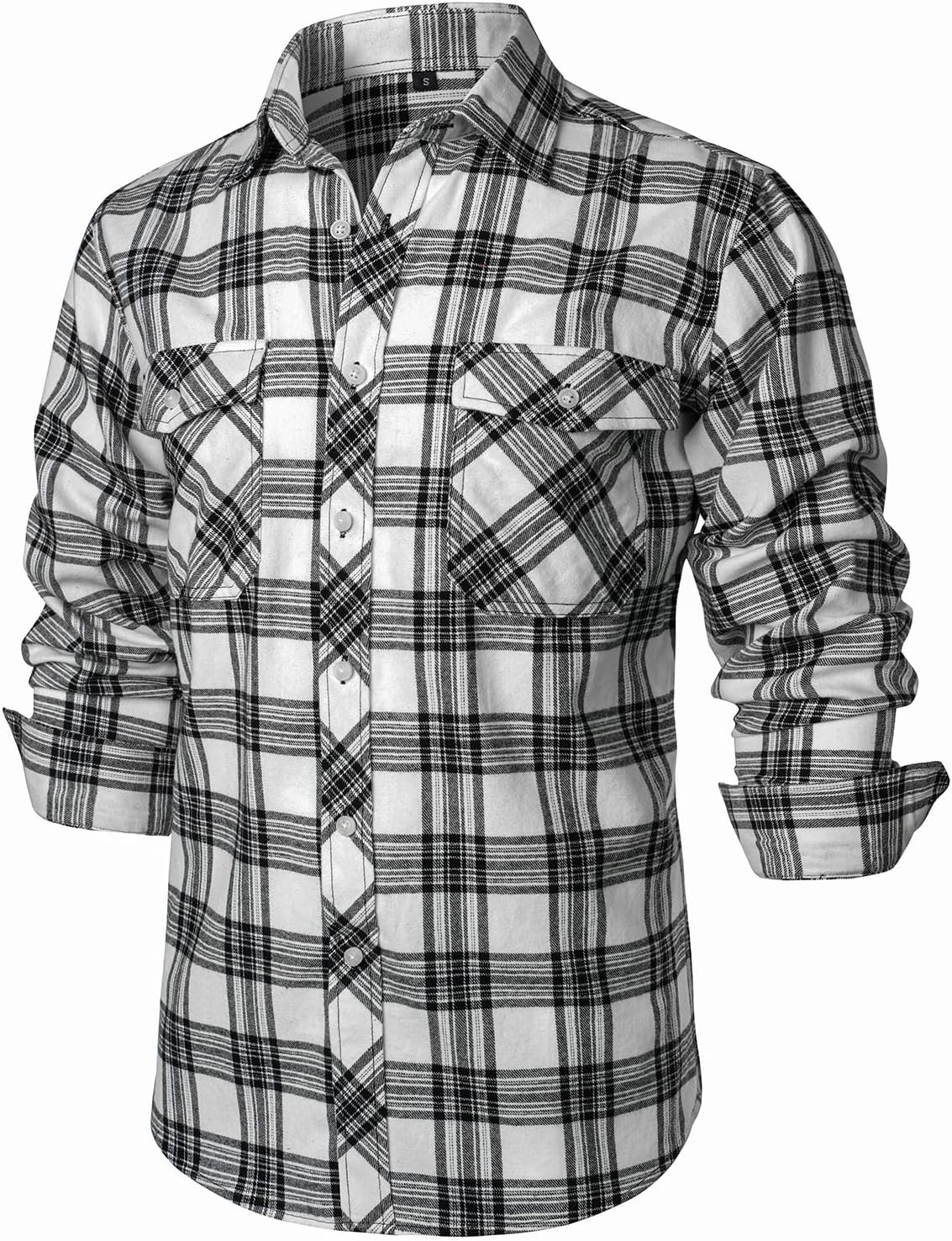 ZEROYAA Men's Casual Regular Fit Button Up Flannel Checked Plaid Shirts with Pockets