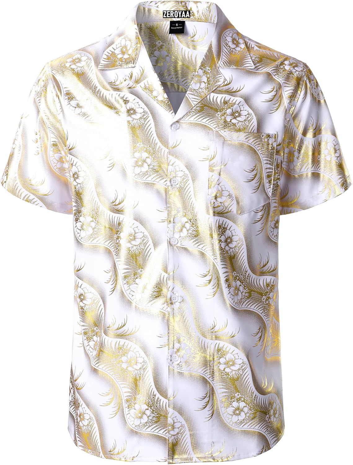 ZEROYAA Men Stylish Print Cuban Shirt Short Sleeve Button Down Relaxed Fit Shirts Beach Hawaiian Vacation Tops