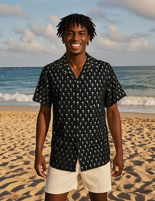 ZEROYAA Men Stylish Print Cuban Shirt Short Sleeve Button Down Relaxed Fit Shirts Beach Hawaiian Vacation Tops