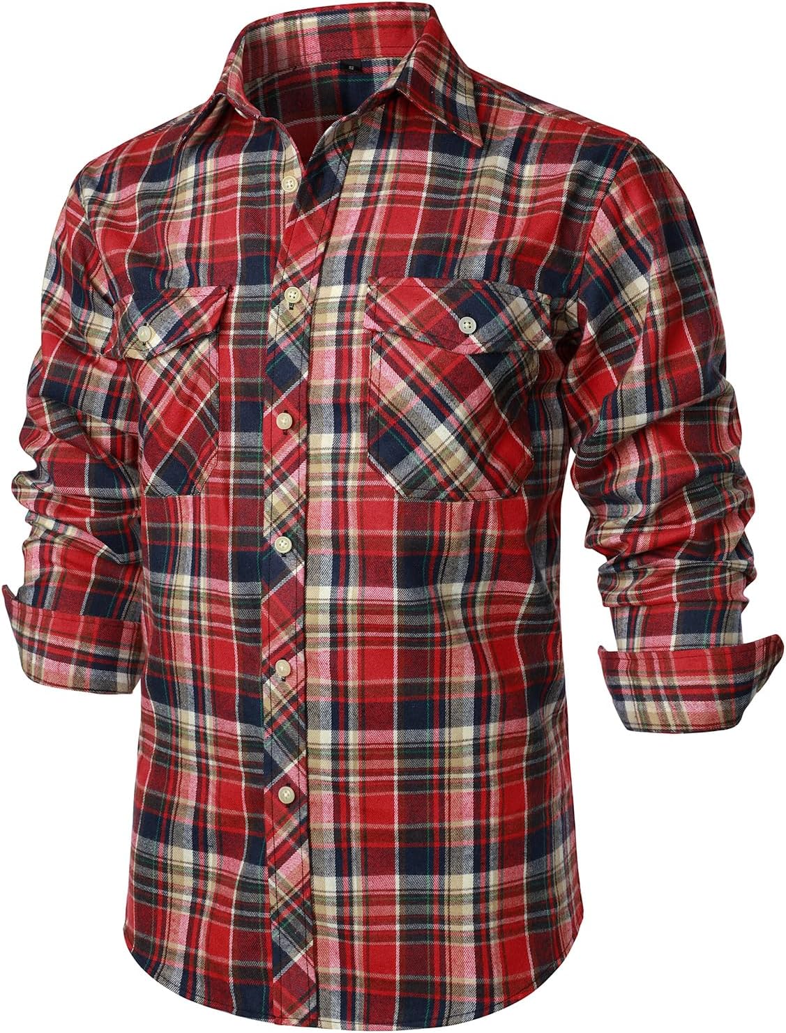 ZEROYAA Men's Casual Regular Fit Button Up Flannel Checked Plaid Shirts with Pockets