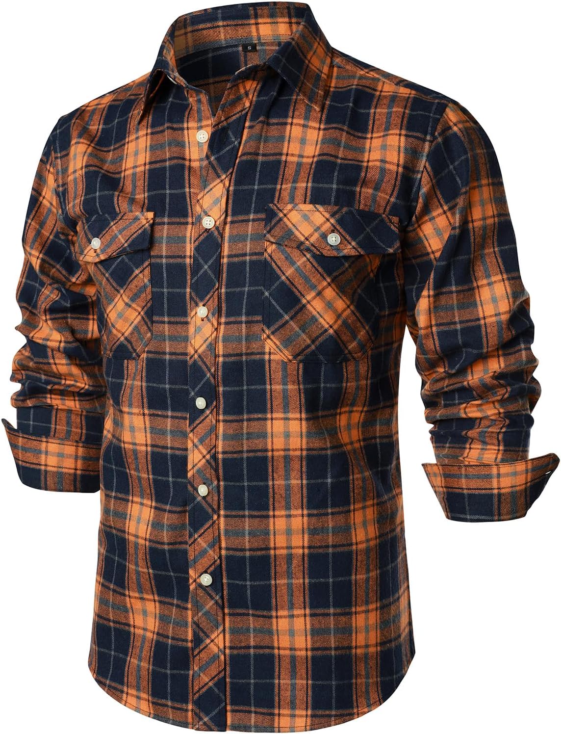 ZEROYAA Men's Casual Regular Fit Button Up Flannel Checked Plaid Shirts with Pockets