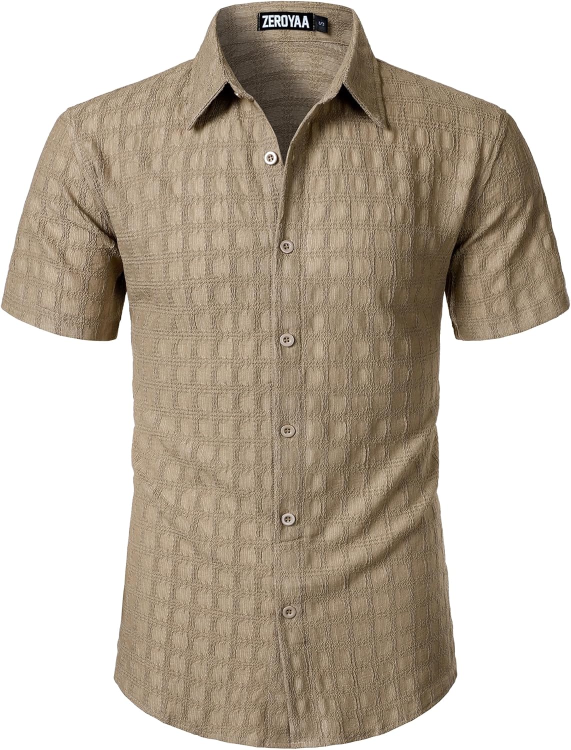 ZEROYAA Men's Knit Shirt Vintage Slim Fit Short Sleeve Button Down Shirts Summer Vacation Beach Tops