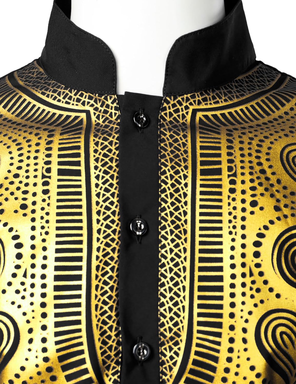 ZEROYAA Men's Traditional African Long Sleeve Dashiki Shiny Pattern Printed Dazzling Shirt
