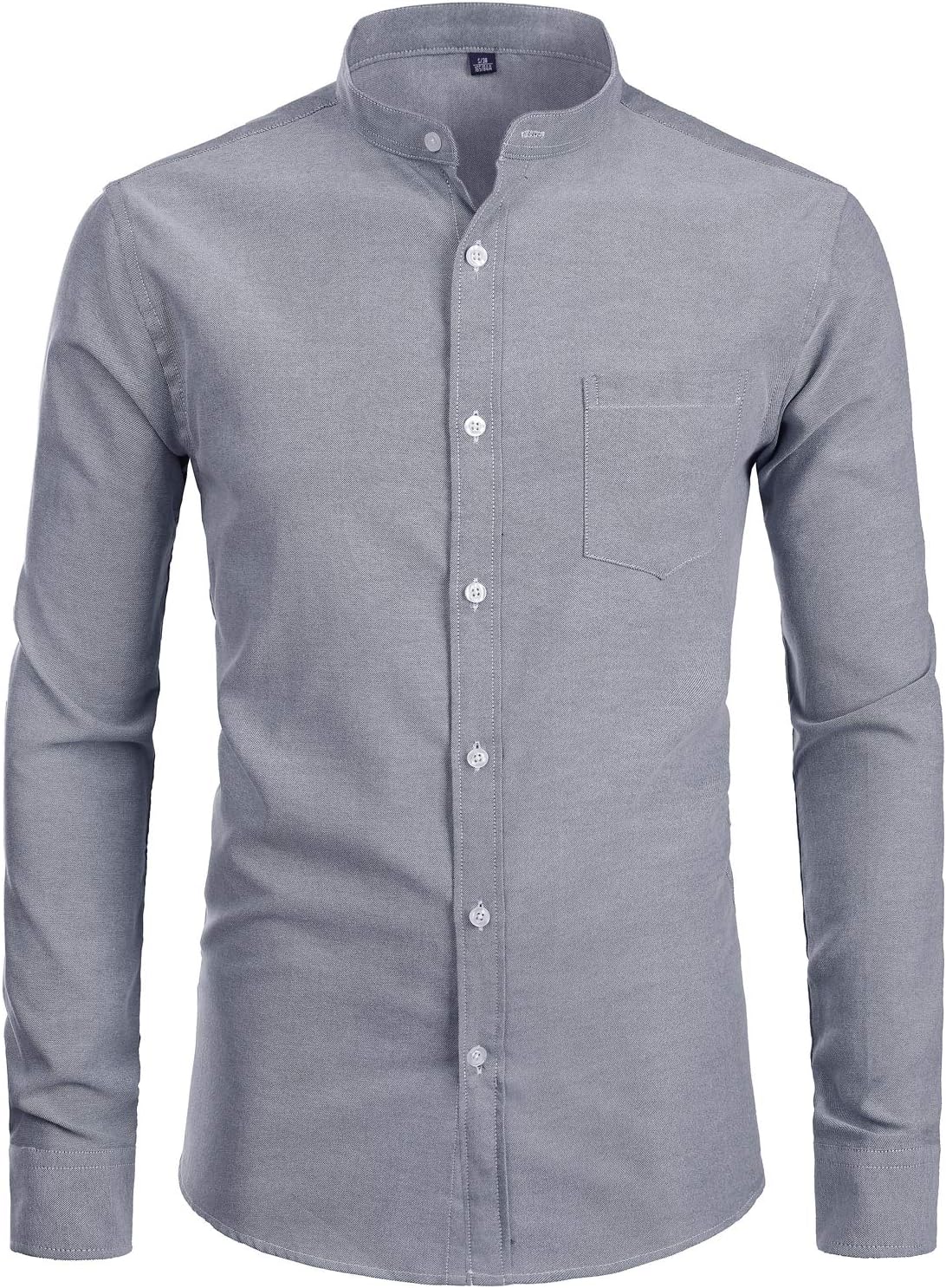 ZEROYAA Men's Hipster Mandarin Collar Long Sleeve Button Up Oxford Shirts with Chest Pocket