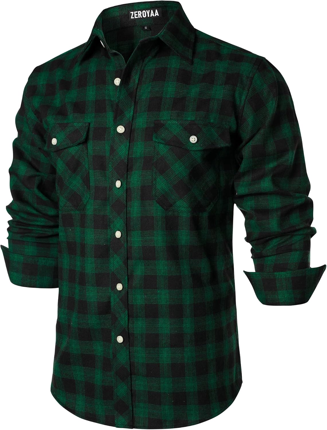 ZEROYAA Men's Casual Regular Fit Button Up Flannel Checked Plaid Shirts with Pockets