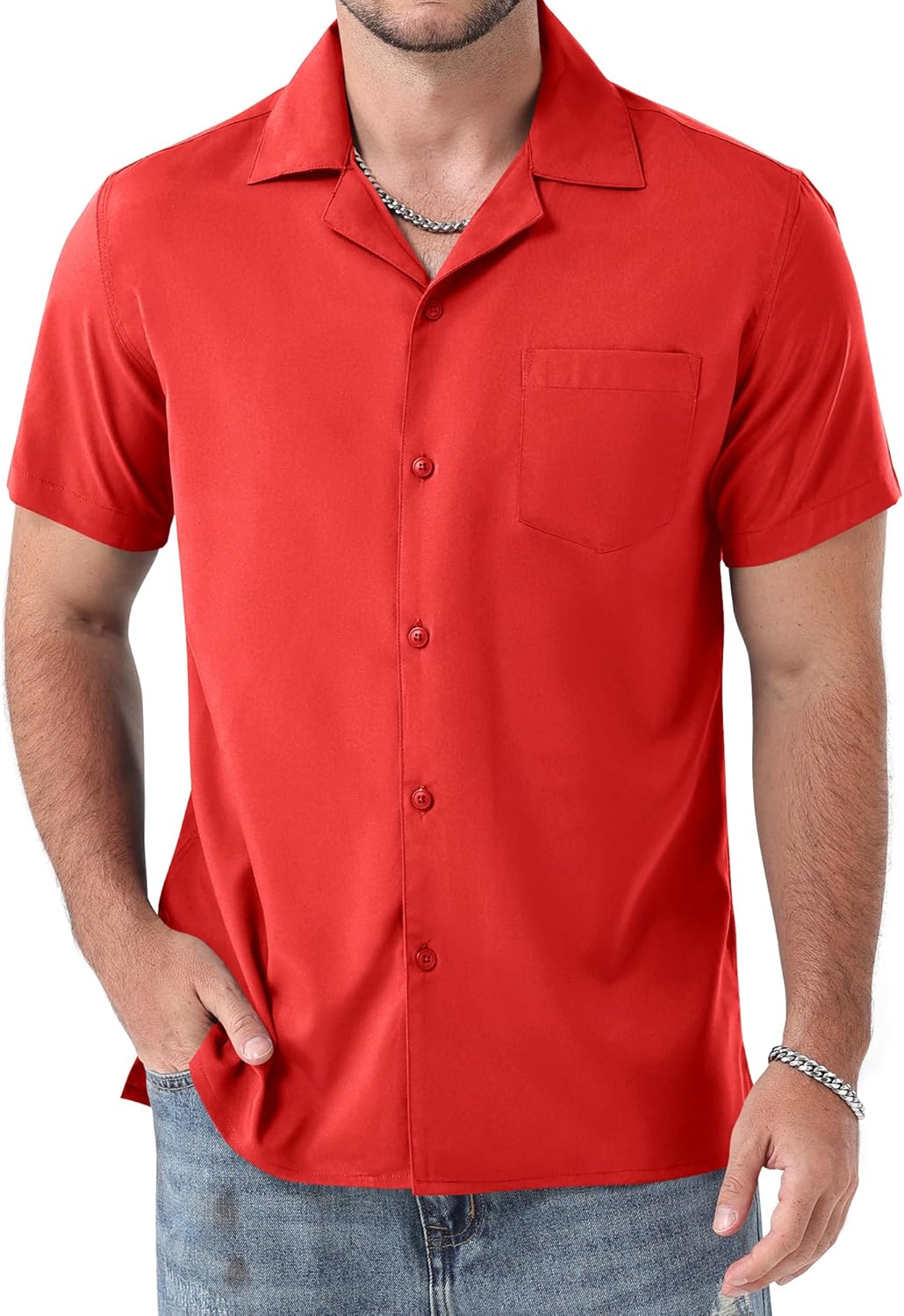 ZEROYAA Men's Regular Fit Short Sleeve Button Down Shirts Wrinkle Free Summer Lightweight Tops with Pocket