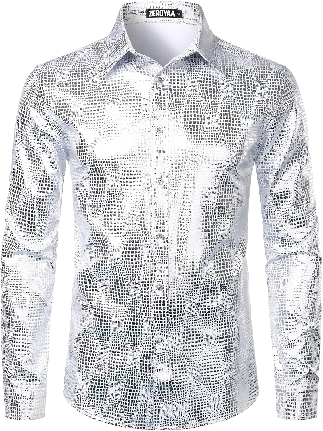 ZEROYAA Men's Luxury Paisley Dress Shirt Shiny Floral Printed Button Down Shirts for Party Prom