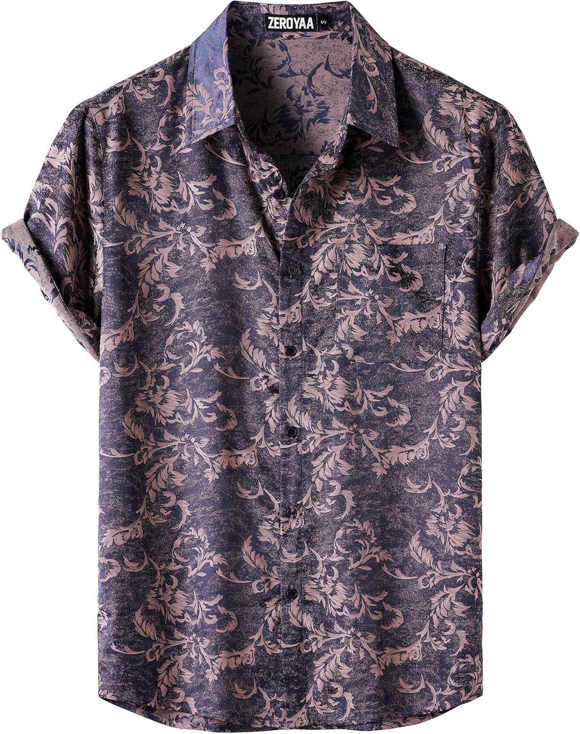 ZEROYAA Men's Shiny Luxury Silk Satin Floral Jacquard Short Sleeve Regular Fit Button Down Shirt for Party Prom