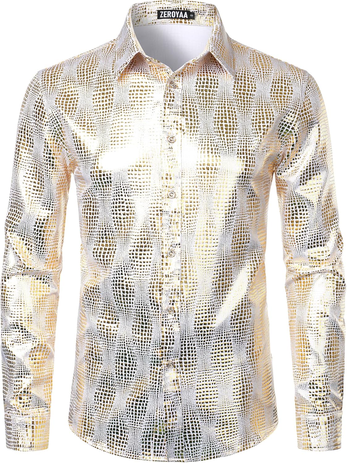 ZEROYAA Men's Luxury Paisley Dress Shirt Shiny Floral Printed Button Down Shirts for Party Prom