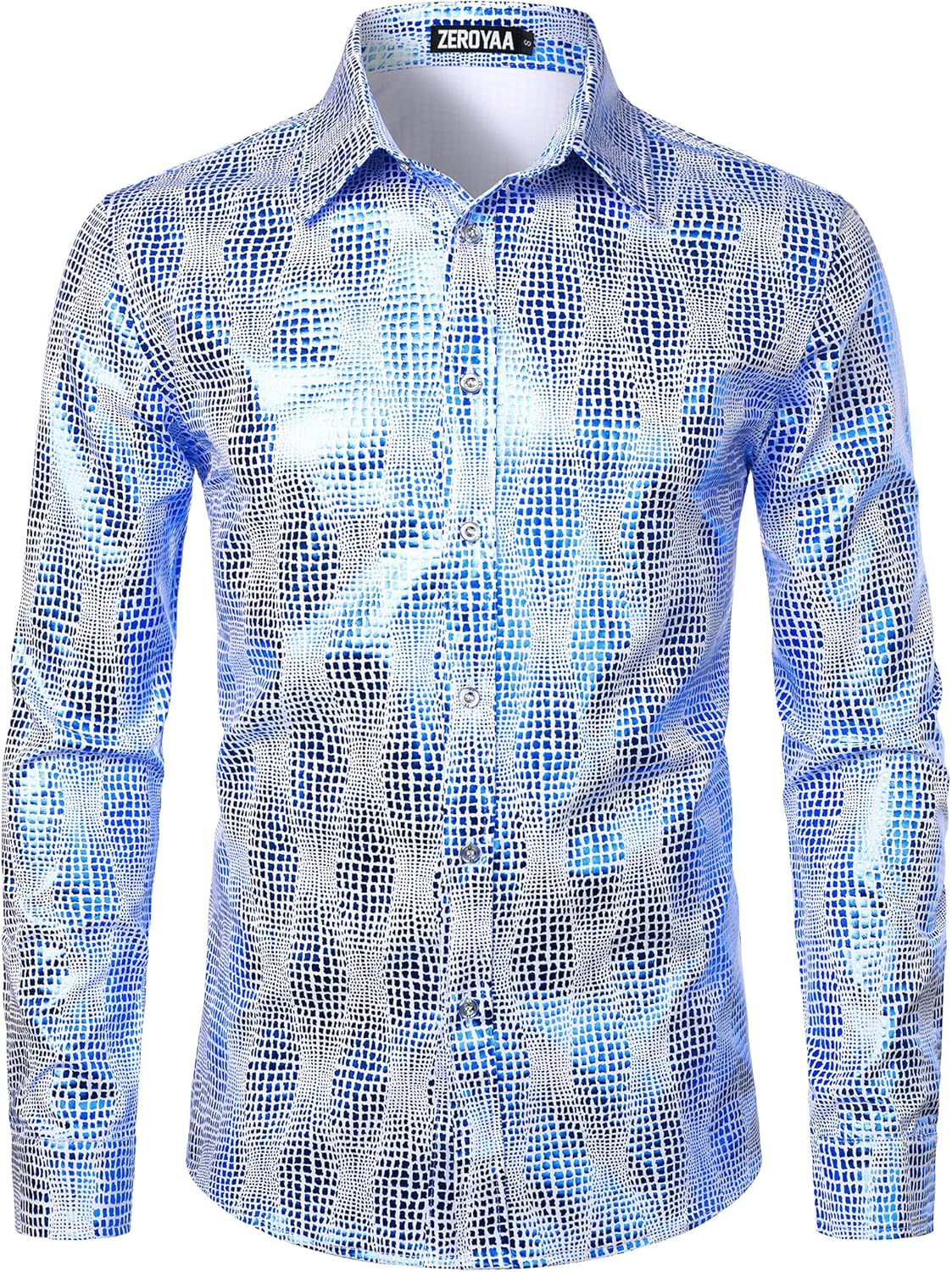ZEROYAA Men's Luxury Paisley Dress Shirt Shiny Floral Printed Button Down Shirts for Party Prom