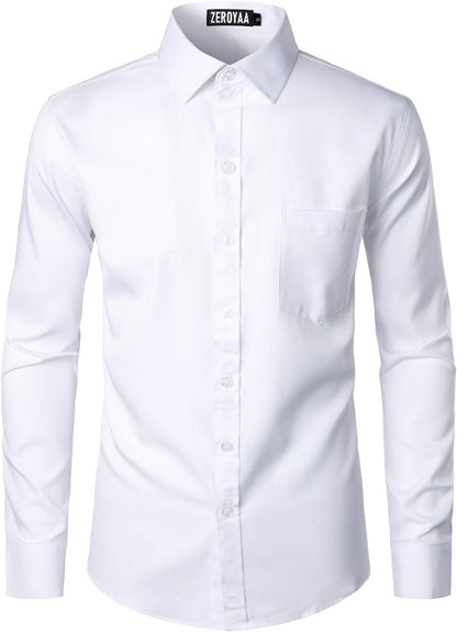 ZEROYAA Men's Urban Stylish Casual Business Slim Fit Long Sleeve Button Up Dress Shirt with Pocket