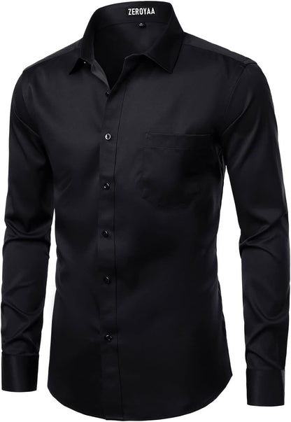 ZEROYAA Men's Business Formal Slim Fit Long Sleeve Button Up Dress Shirts with Pocket