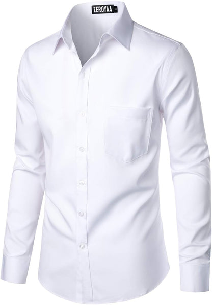 ZEROYAA Men's Urban Stylish Casual Business Slim Fit Long Sleeve Button Up Dress Shirt with Pocket