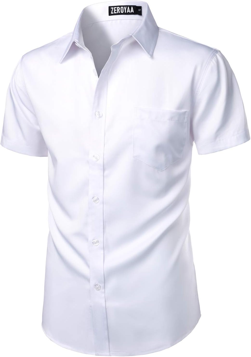 ZEROYAA Men's Casual Urban Stylish Slim Fit Short Sleeve Button Up Dress Shirt with Pocket