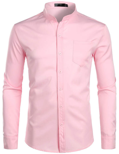 ZEROYAA Men's Banded Collar Slim Fit Long Sleeve Casual Button Down Dress Shirts with Pocket