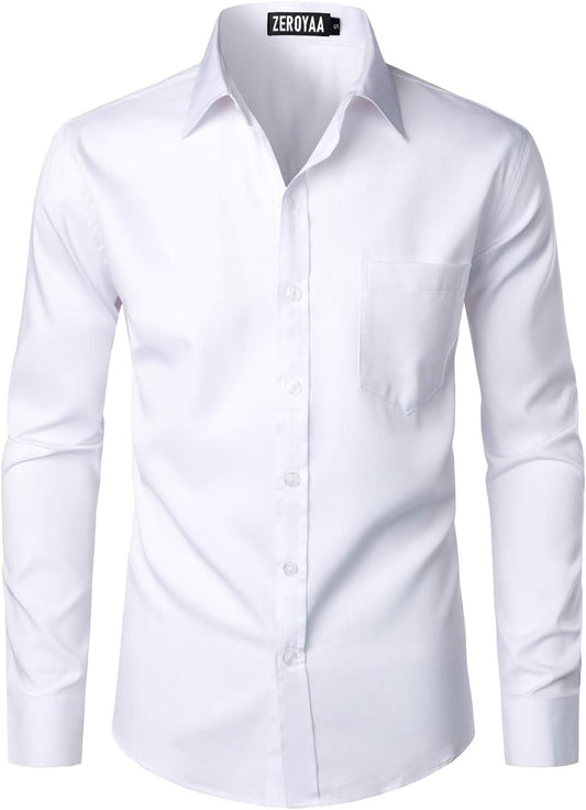 ZEROYAA Men's Urban Stylish Casual Business Slim Fit Long Sleeve Button Up Dress Shirt with Pocket