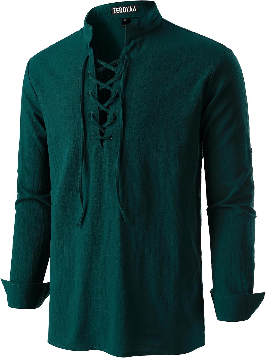 ZEROYAA Men's Medieval Vintage Long Sleeve Lace Up Shirt Renaissance Costume for Halloween Viking Pirate Cosplay