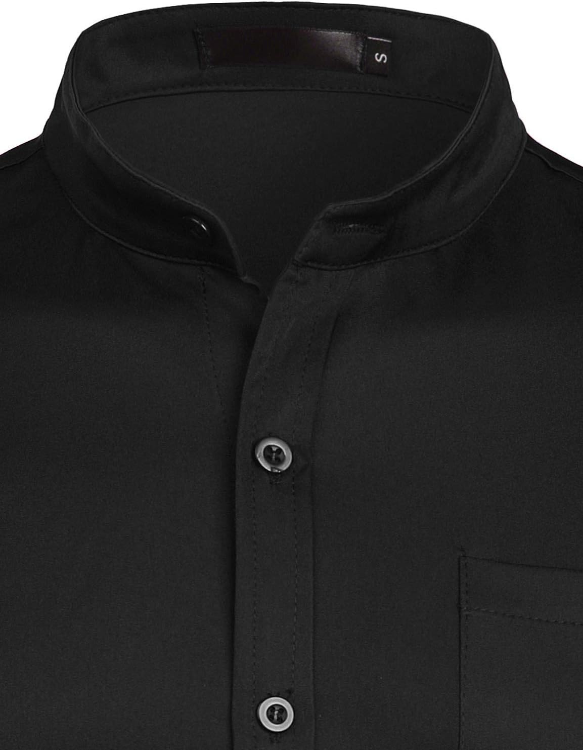 ZEROYAA Men's Banded Collar Slim Fit Long Sleeve Casual Button Down Dress Shirts with Pocket