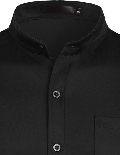 ZEROYAA Men's Banded Collar Slim Fit Long Sleeve Casual Button Down Dress Shirts with Pocket