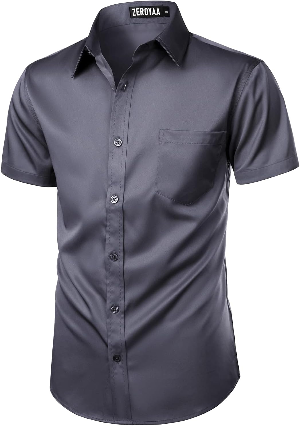 ZEROYAA Men's Casual Urban Stylish Slim Fit Short Sleeve Button Up Dress Shirt with Pocket