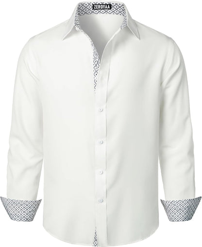 ZEROYAA Men's Regular Fit Dress Shirt Stretch Wrinkle-Free Long Sleeve Casual Business Button Up Shirts