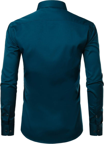 ZEROYAA Men's Business Formal Slim Fit Long Sleeve Button Up Dress Shirts with Pocket