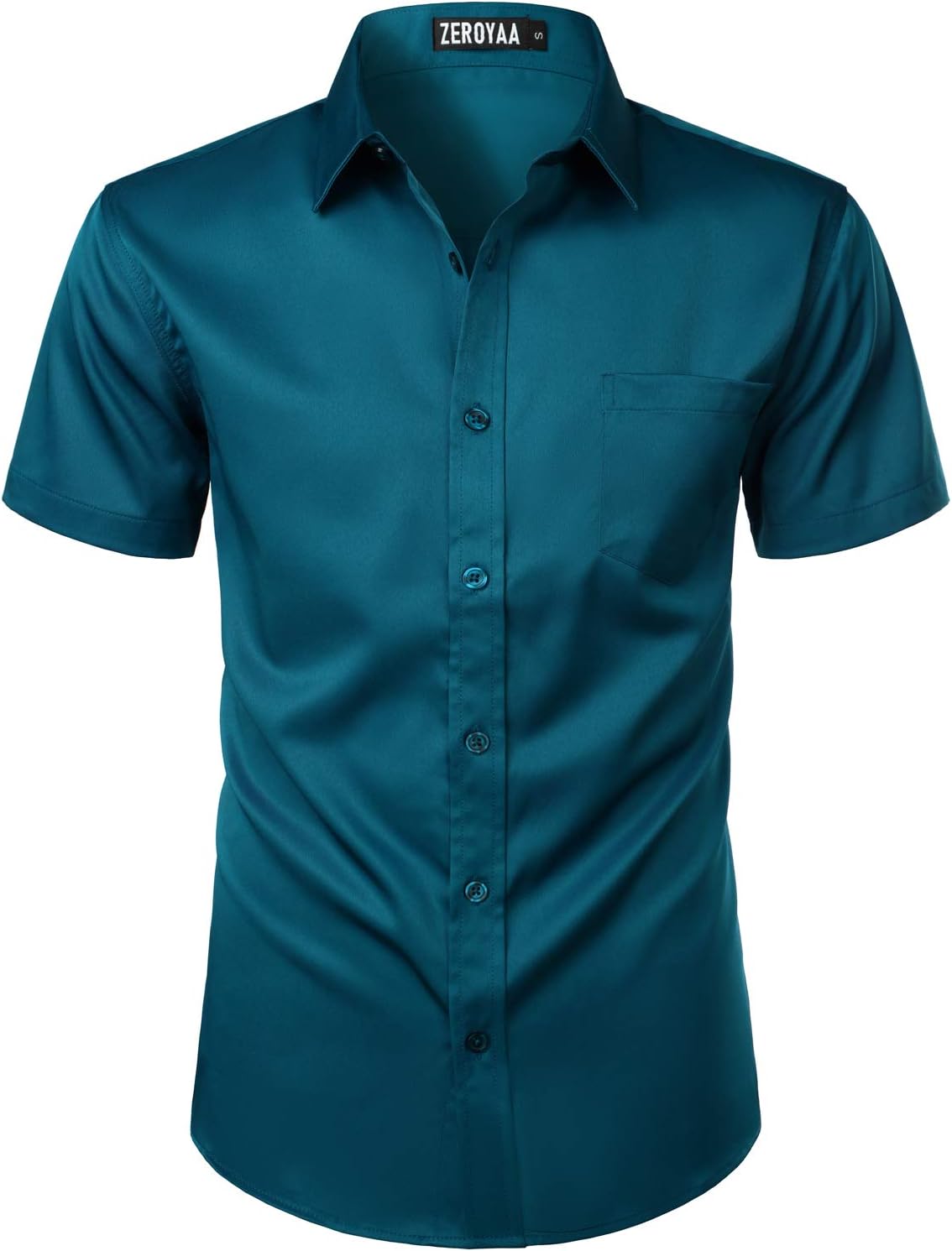 ZEROYAA Men's Casual Urban Stylish Slim Fit Short Sleeve Button Up Dress Shirt with Pocket