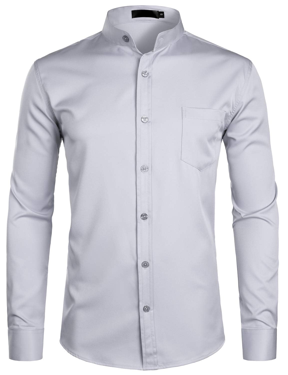 ZEROYAA Men's Banded Collar Slim Fit Long Sleeve Casual Button Down Dress Shirts with Pocket