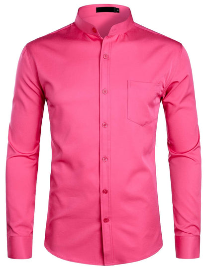 ZEROYAA Men's Banded Collar Slim Fit Long Sleeve Casual Button Down Dress Shirts with Pocket