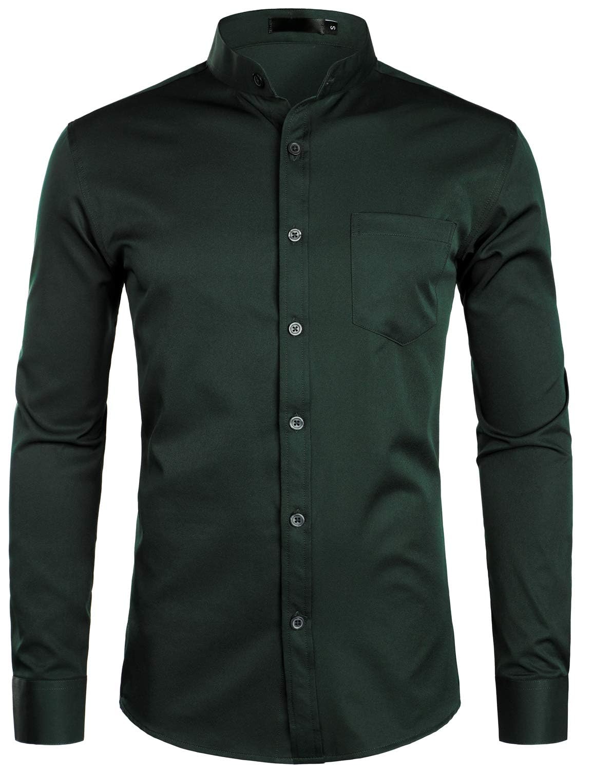 ZEROYAA Men's Banded Collar Slim Fit Long Sleeve Casual Button Down Dress Shirts with Pocket