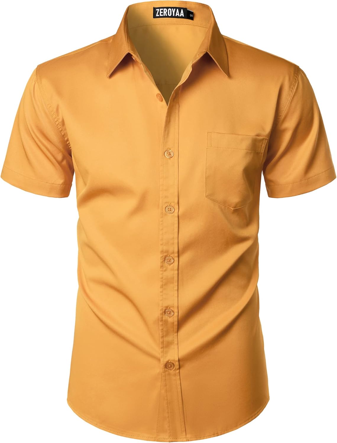 ZEROYAA Men's Casual Urban Stylish Slim Fit Short Sleeve Button Up Dress Shirt with Pocket