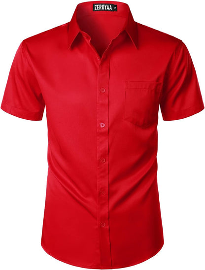 ZEROYAA Men's Casual Urban Stylish Slim Fit Short Sleeve Button Up Dress Shirt with Pocket