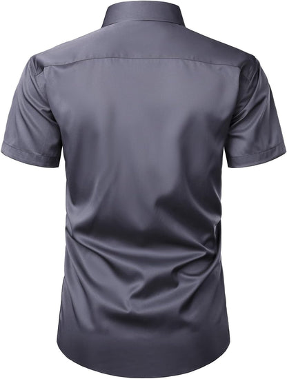 ZEROYAA Men's Casual Urban Stylish Slim Fit Short Sleeve Button Up Dress Shirt with Pocket