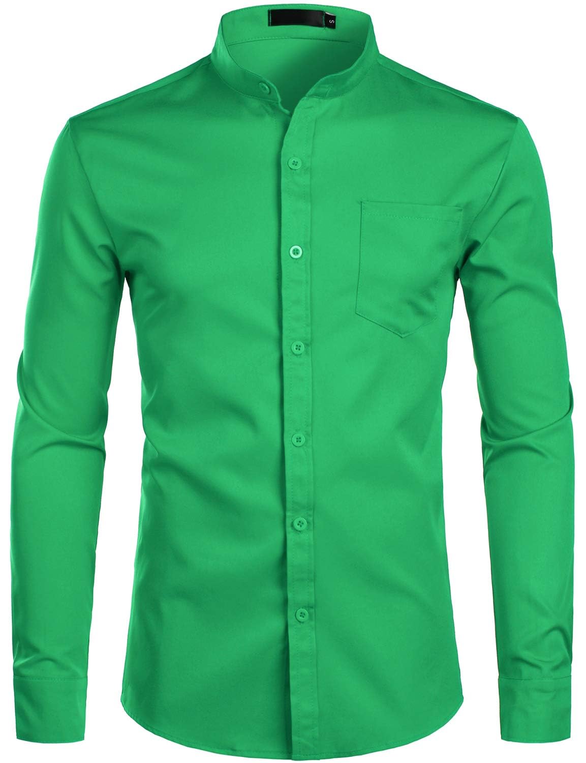 ZEROYAA Men's Banded Collar Slim Fit Long Sleeve Casual Button Down Dress Shirts with Pocket